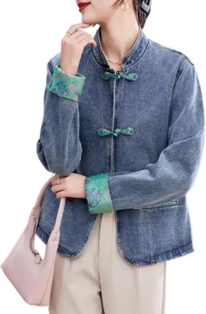 Chinese Style Denim Jacket for Women,Spring/Fall