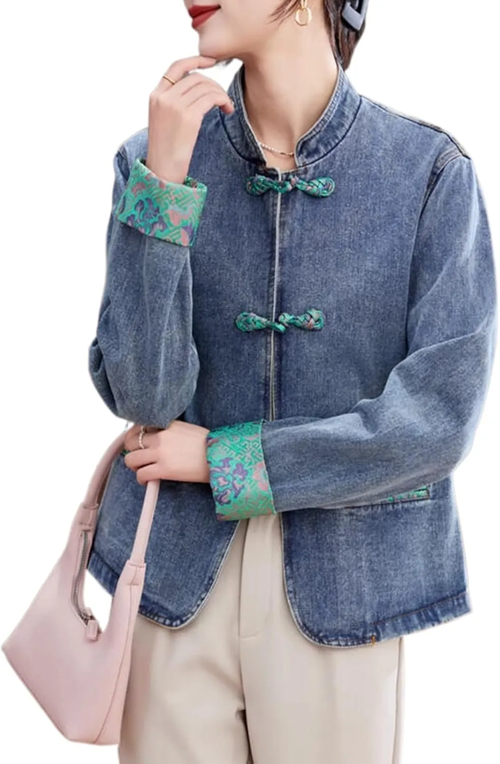 Chinese Style Denim Jacket for Women,Spring/Fall