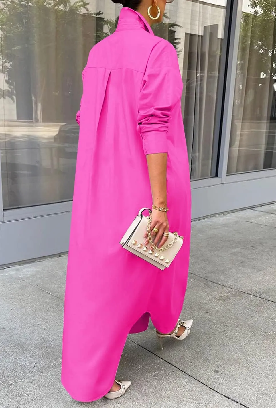 Choichic Shirt Dresses for Women Casual Long Sleeve Cotton Button Down Maxi Dresses