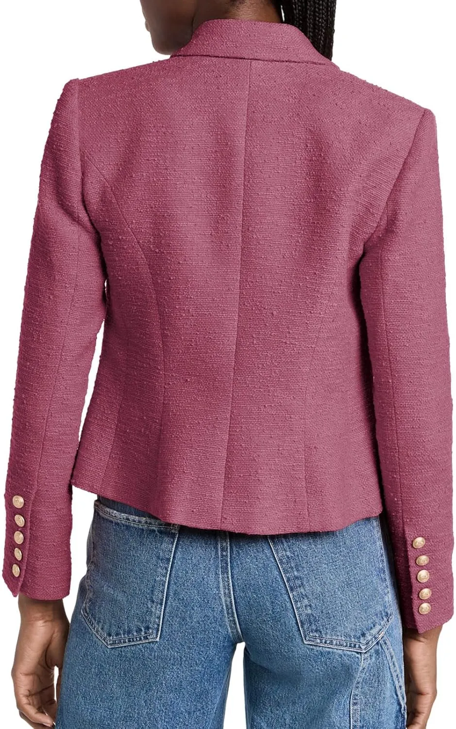 Cicy Bell Women Cropped Tweed Blazer Jackets Lapel Open Front Long Sleeve Business Suit Jackets with Pocket