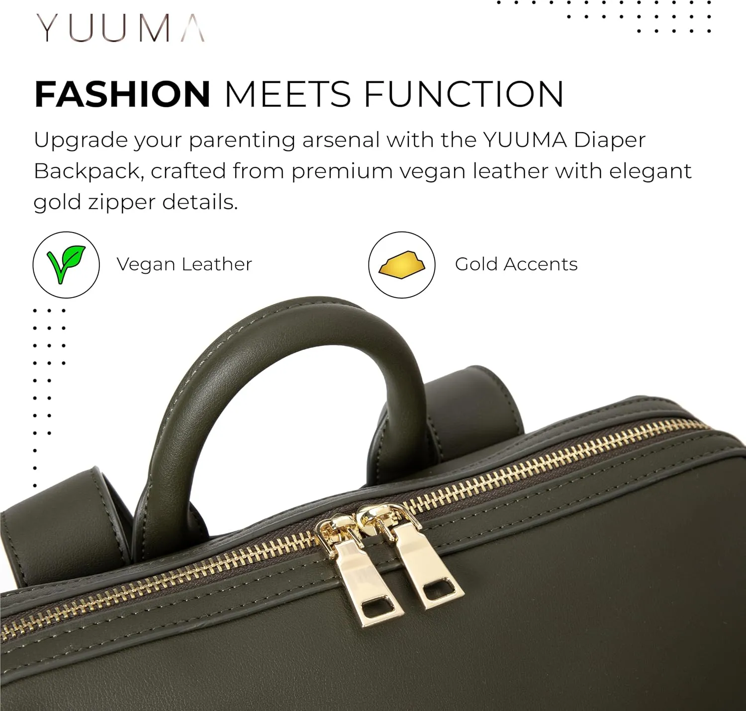 Collection Original Diaper Backpack - Vegan Leather Baby Bag - Gold Zipper - Multiple Pockets - Easy Clean Nylon Interior - Many Colors - Modern Diaper Bag (Cinnamon)