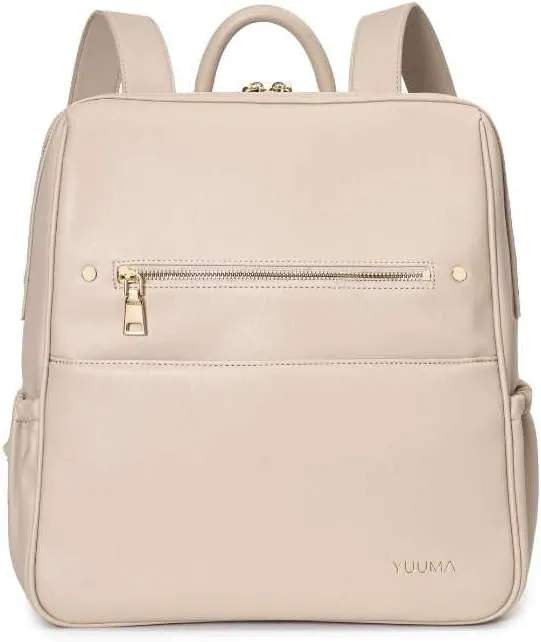 Collection Original Diaper Backpack - Vegan Leather Baby Bag - Gold Zipper - Multiple Pockets - Easy Clean Nylon Interior - Many Colors - Modern Diaper Bag (Ivory)