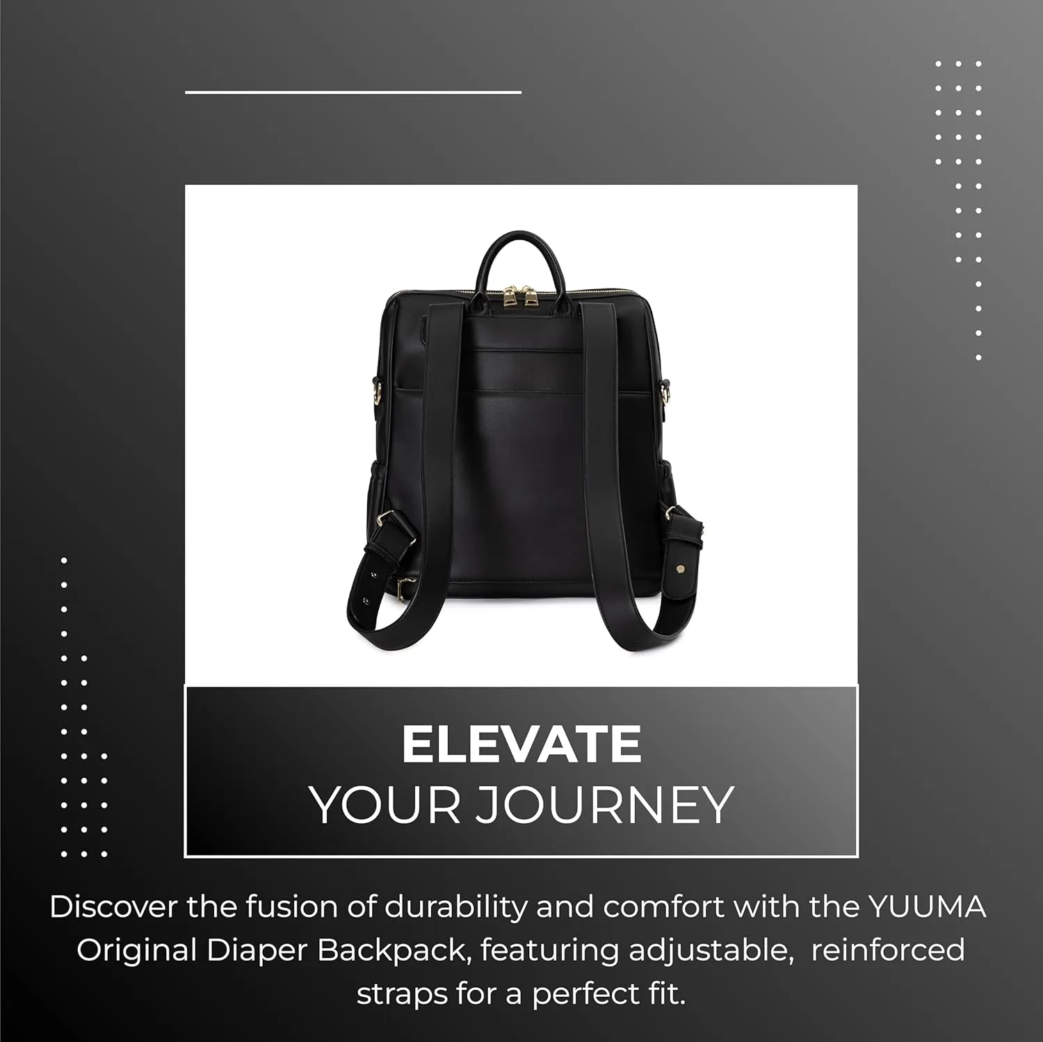 Collection Original Diaper Backpack - Vegan Leather Baby Bag - Gold Zipper - Multiple Pockets - Easy Clean Nylon Interior - Many Colors - Modern Diaper Bag (Onyx)