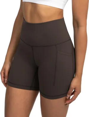 Colorfulkoala Women's Dreamlux Biker Shorts with Pockets 6" Inseam High Waisted Workout Gym Yoga Shorts
