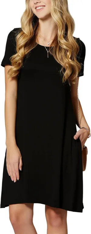 Conceited T Shirt Dress for Women with Pockets - Swing Dress - Short Sleeve - Regular and Plus Size in Many Colors
