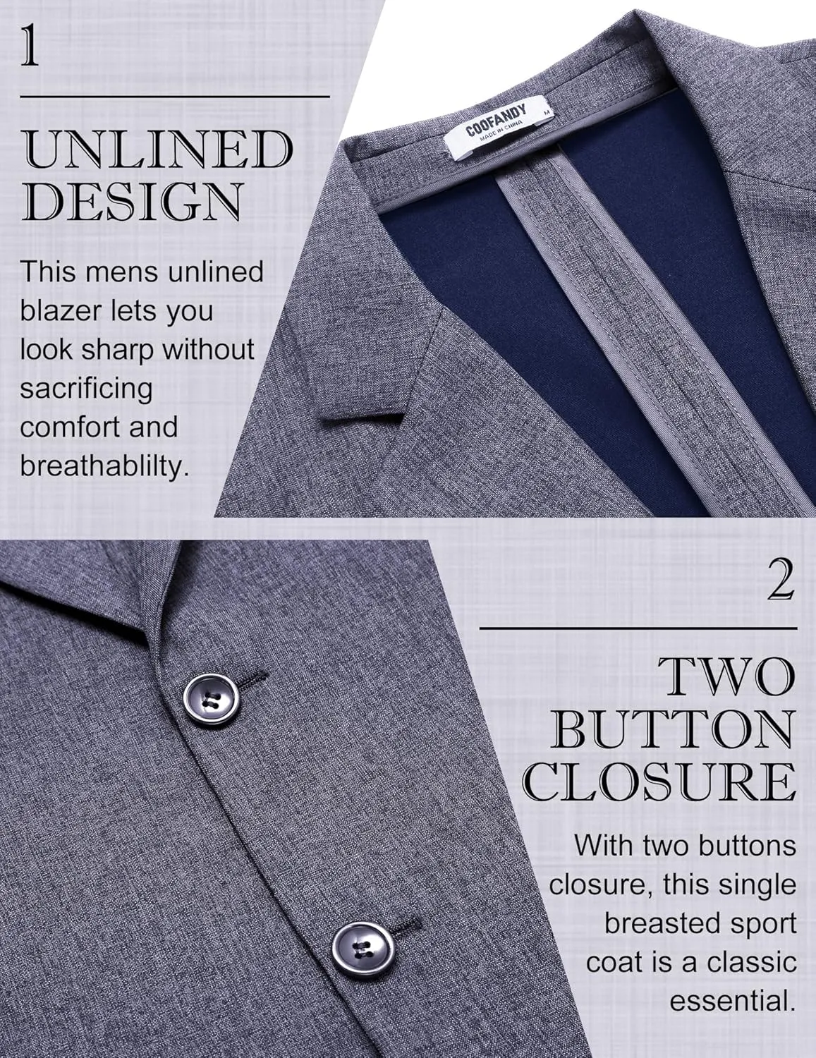 COOFANDY Men's Casual Blazer Lightweight Unlined Sport Coat Regular Fit Two Button Suit Jacket