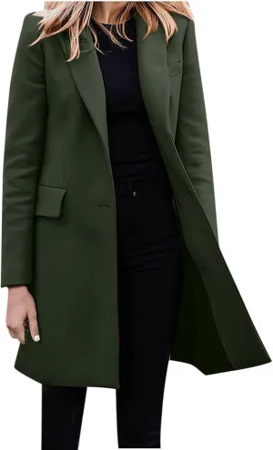 cooki Trench Coat Women 2024 Casual Winter Coats Lapel Cardigan Pea Coats Warm Overcoats Fall Long Blazer Jackets