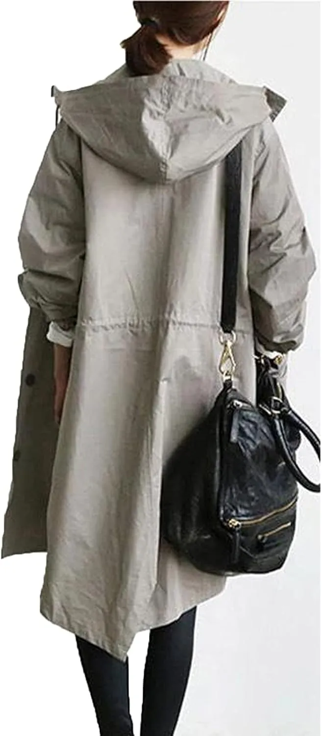 COTECRAM Winter Coats for Women Plus Size Casual Long Trench Coat Fashion Hood Windbreaker Jackets Outerwear with Pockets