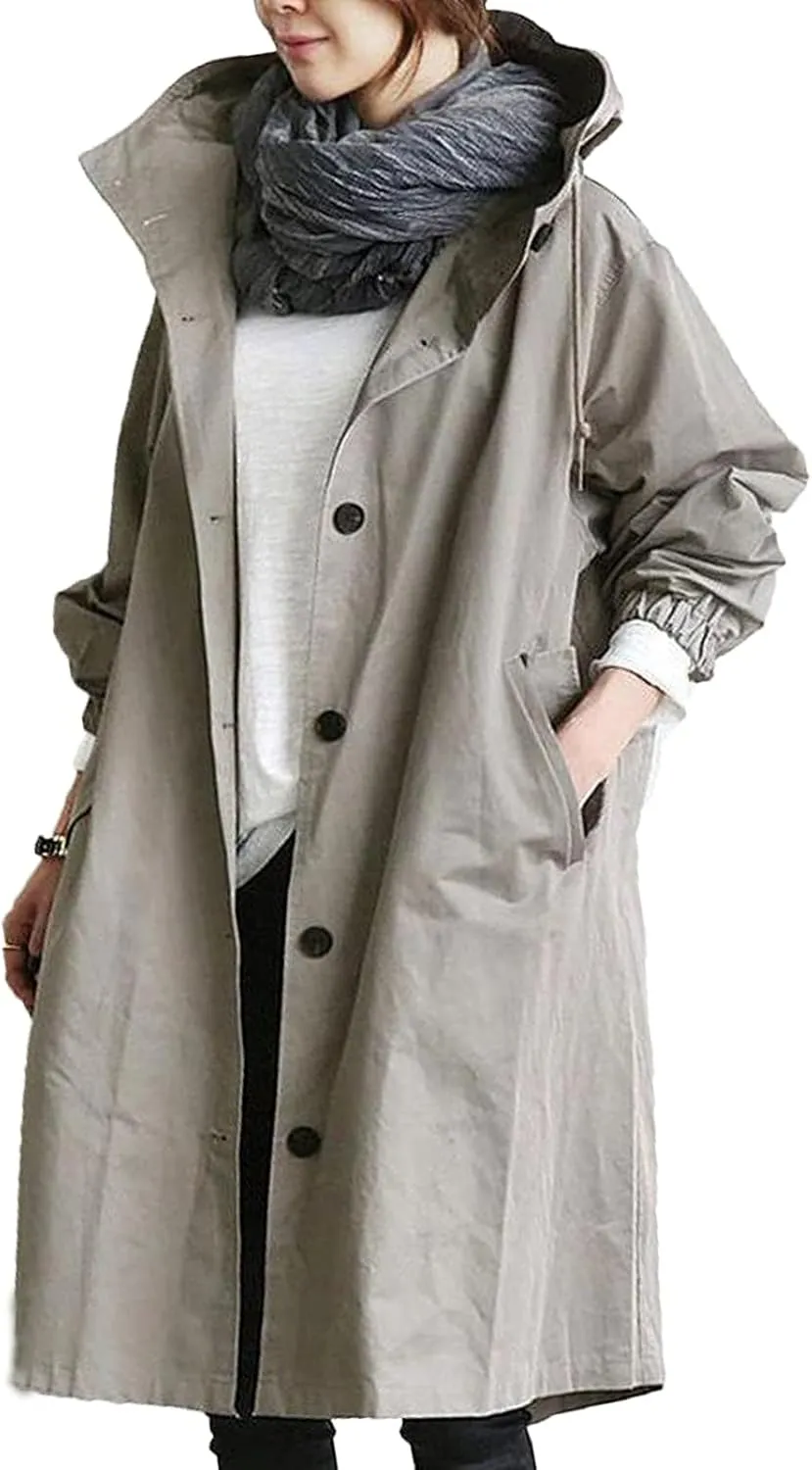 COTECRAM Winter Coats for Women Plus Size Casual Long Trench Coat Fashion Hood Windbreaker Jackets Outerwear with Pockets