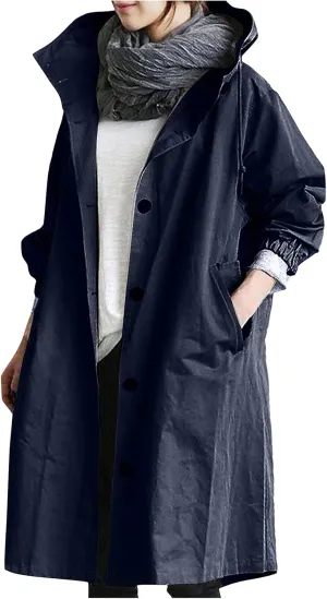 COTECRAM Winter Coats for Women Plus Size Casual Long Trench Coat Fashion Hood Windbreaker Jackets Outerwear with Pockets
