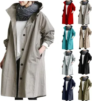 COTECRAM Winter Coats for Women Plus Size Casual Long Trench Coat Fashion Hood Windbreaker Jackets Outerwear with Pockets