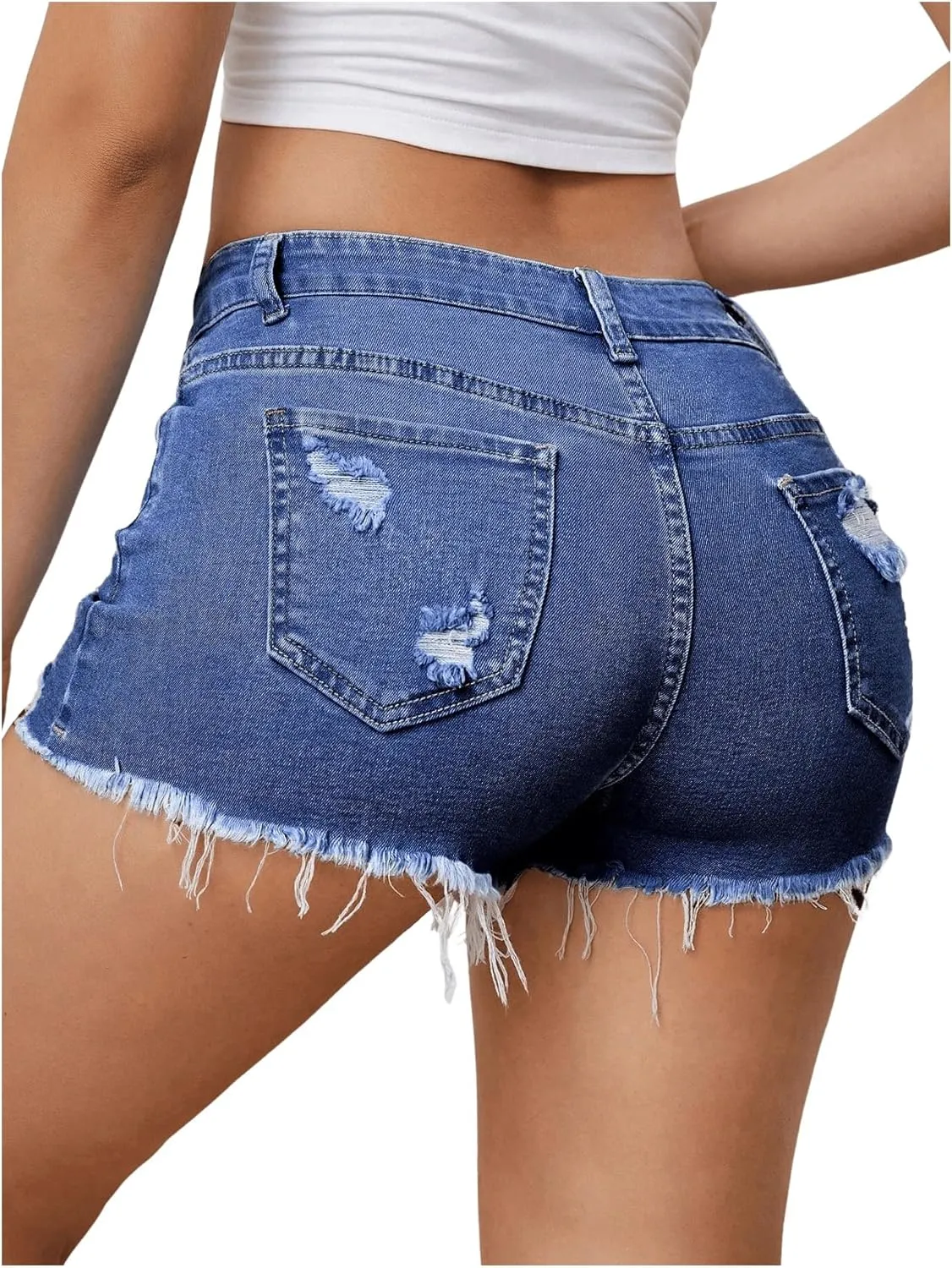 COZYEASE Women's Ripped Raw Trim Denim Shorts Plain Zipper Fly Straight Leg Jean Shorts