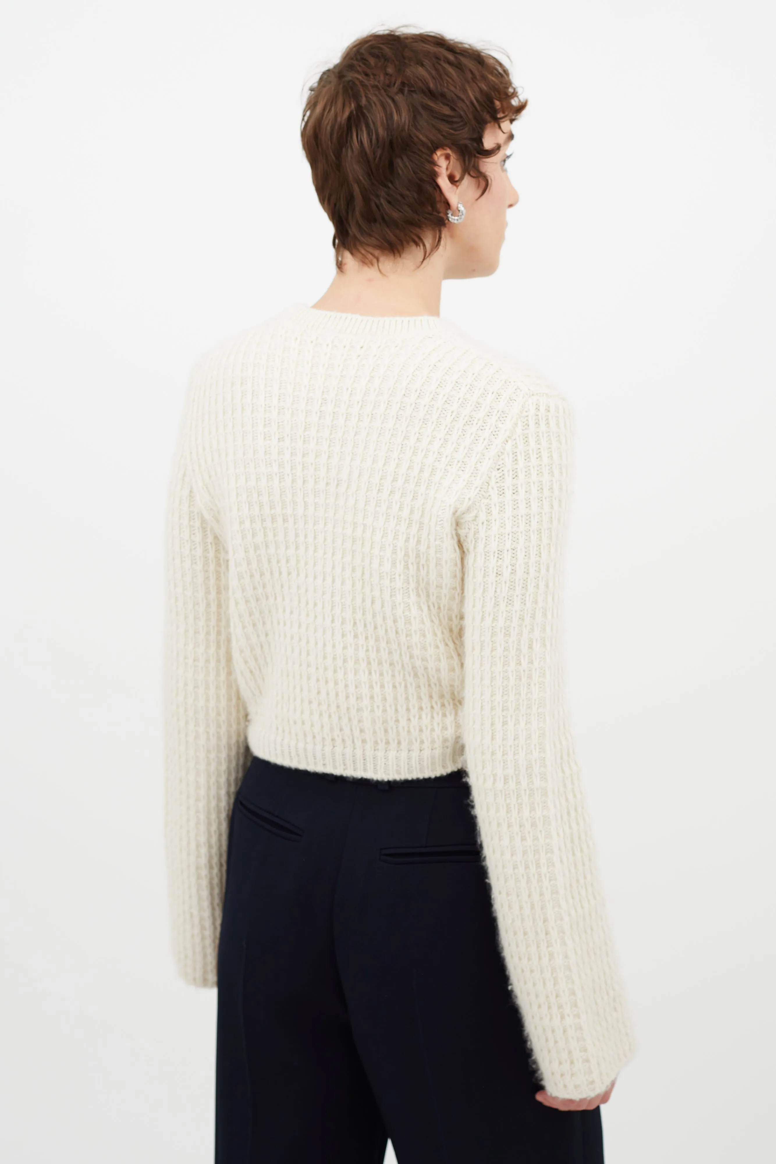 Cream Wool Cropped Knit Sweater