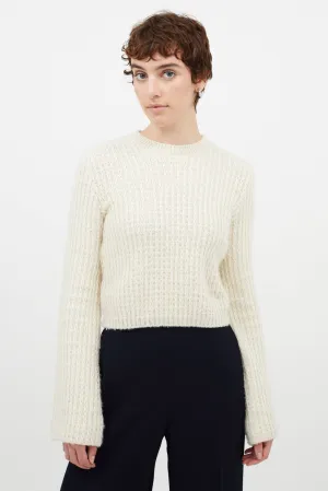 Cream Wool Cropped Knit Sweater