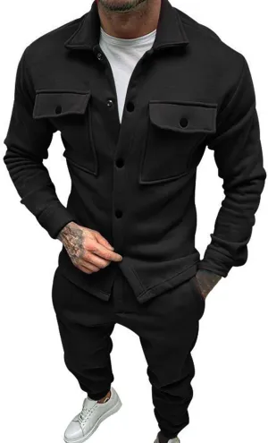 CRNTCEM Men Fashion 2 Piece Outfits Fall Winter Outdoor Business Casual Work Office Warm Jackets Suits with Pockets