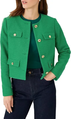 Cropped Tweed Blazer Jackets for Women Elegant Slim Collarless Business Casual Outfits Spring Jackets