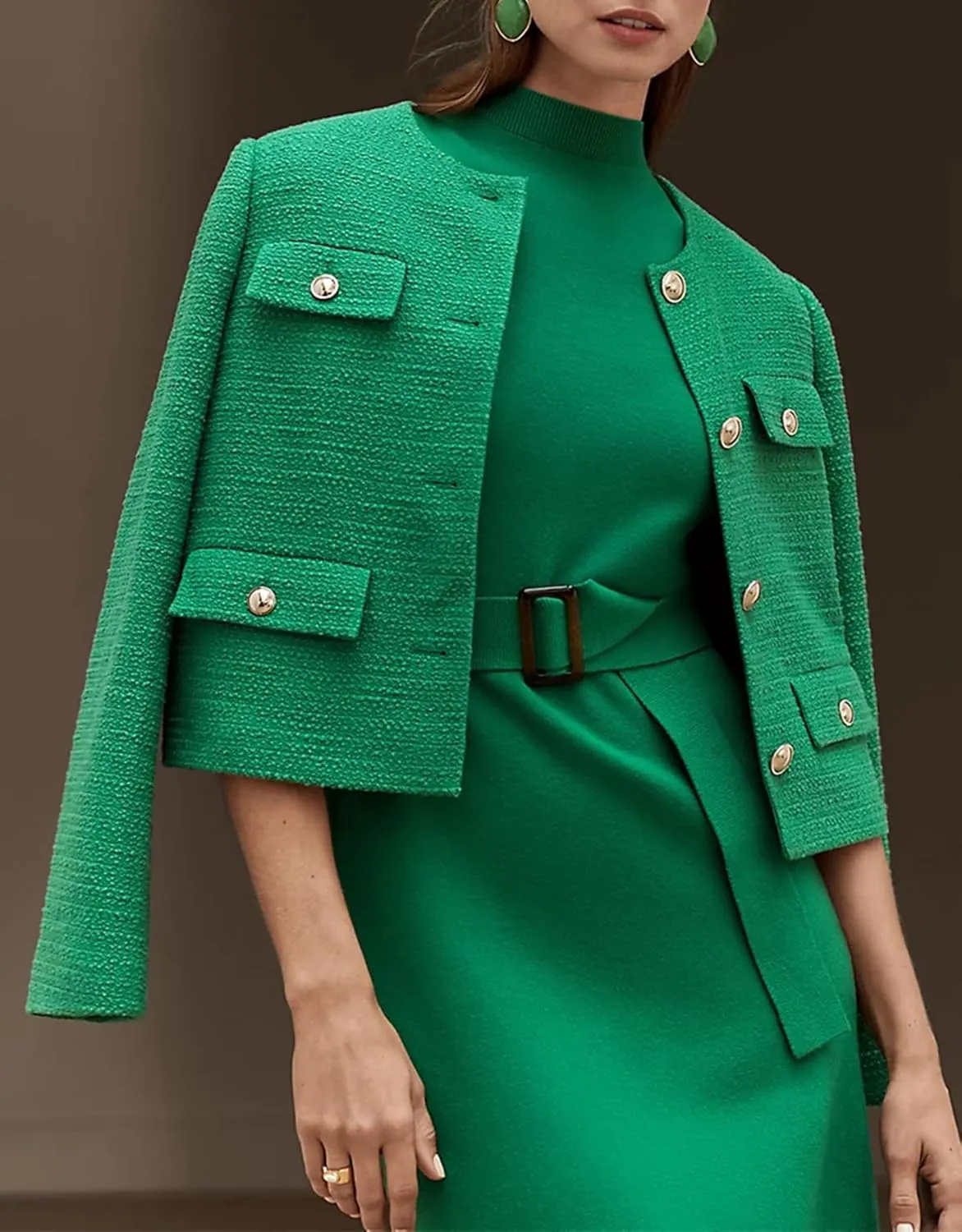 Cropped Tweed Blazer Jackets for Women Elegant Slim Collarless Business Casual Outfits Spring Jackets