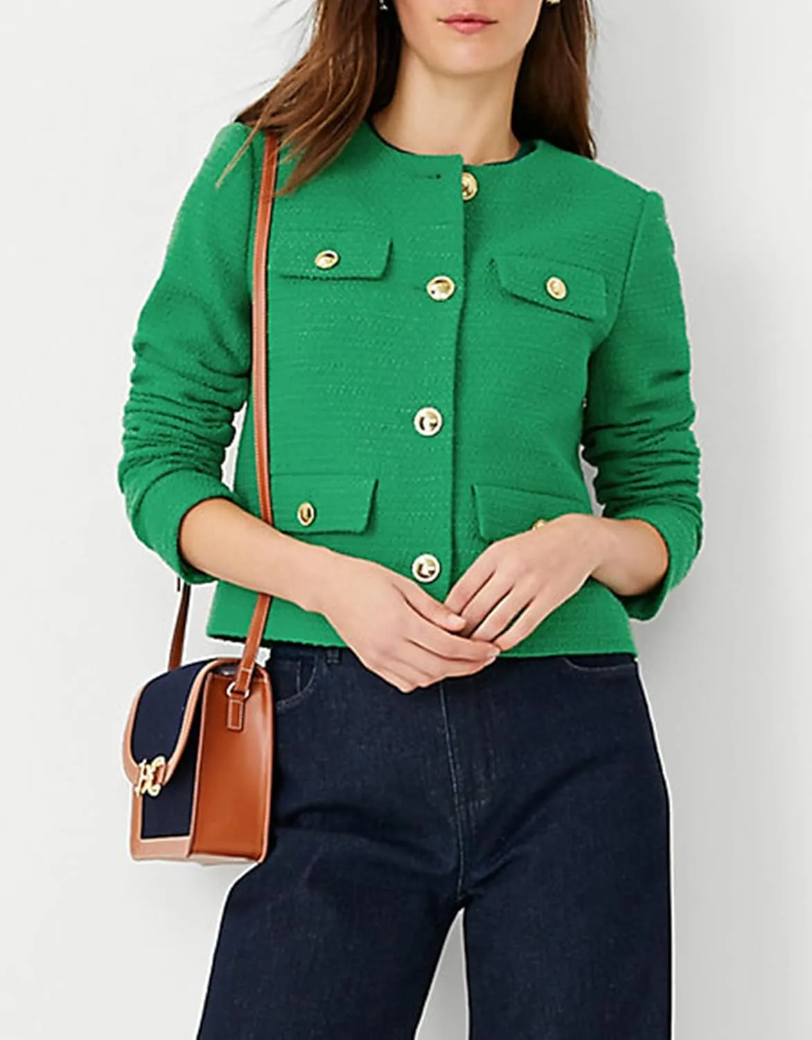 Cropped Tweed Blazer Jackets for Women Elegant Slim Collarless Business Casual Outfits Spring Jackets