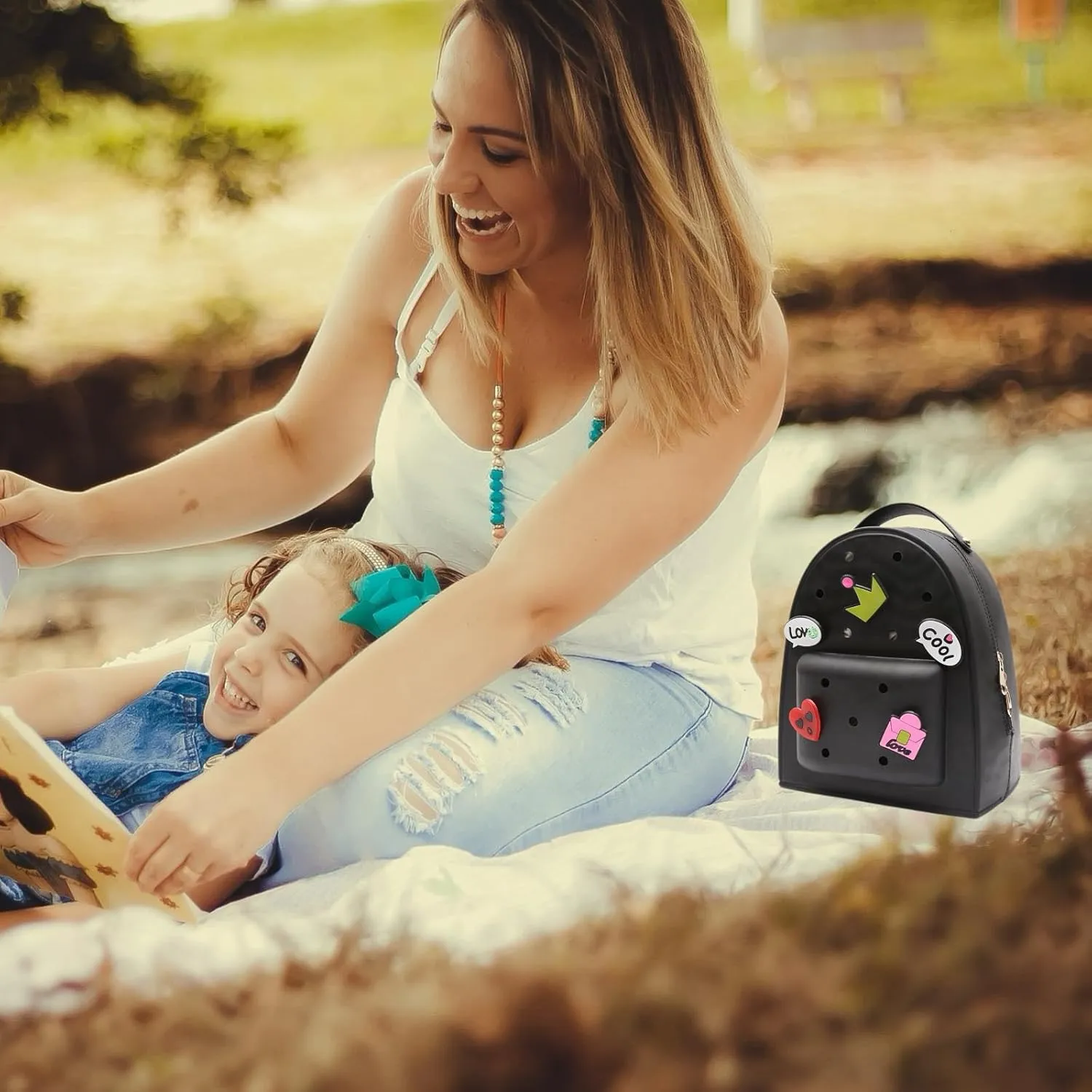 Cute Silicone Jelly Mini Backpack (2 Sizes) for Women Boys & Girls, Water-Resistant Lightweight Bag for Pool, Beach, Gym, Customizable Charms, Easy Clean (Black, Large)