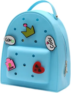 Cute Silicone Jelly Mini Backpack (2 Sizes) for Women Boys & Girls, Water-Resistant Lightweight Bag for Pool, Beach, Gym, Customizable Charms, Easy Clean (Blue, Large)