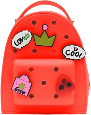 Cute Silicone Jelly Mini Backpack (2 Sizes) for Women Boys & Girls, Water-Resistant Lightweight Bag for Pool, Beach, Gym, Customizable Charms, Easy Clean (Coral, Large)