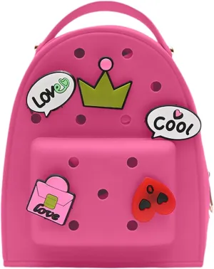 Cute Silicone Jelly Mini Backpack (2 Sizes) for Women Boys & Girls, Water-Resistant Lightweight Bag for Pool, Beach, Gym, Customizable Charms, Easy Clean (Fuchsia, Large)