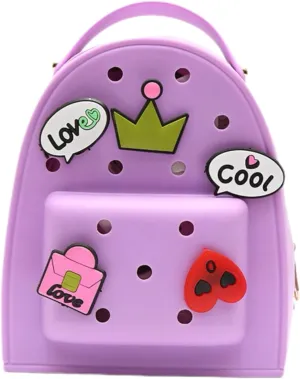 Cute Silicone Jelly Mini Backpack (2 Sizes) for Women Boys & Girls, Water-Resistant Lightweight Bag for Pool, Beach, Gym, Customizable Charms, Easy Clean (Lavender, Large)