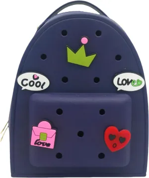 Cute Silicone Jelly Mini Backpack (2 Sizes) for Women Boys & Girls, Water-Resistant Lightweight Bag for Pool, Beach, Gym, Customizable Charms, Easy Clean (Navy, Large)