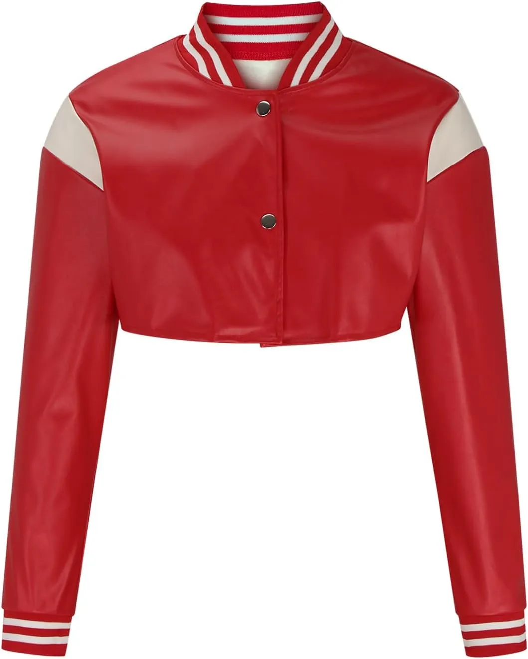 Dademeo Women's Bomber Jackets Leather Button Casual Cropped Baseball Jacket Fashion Motorcycle Jacket Short Varsity Outwear