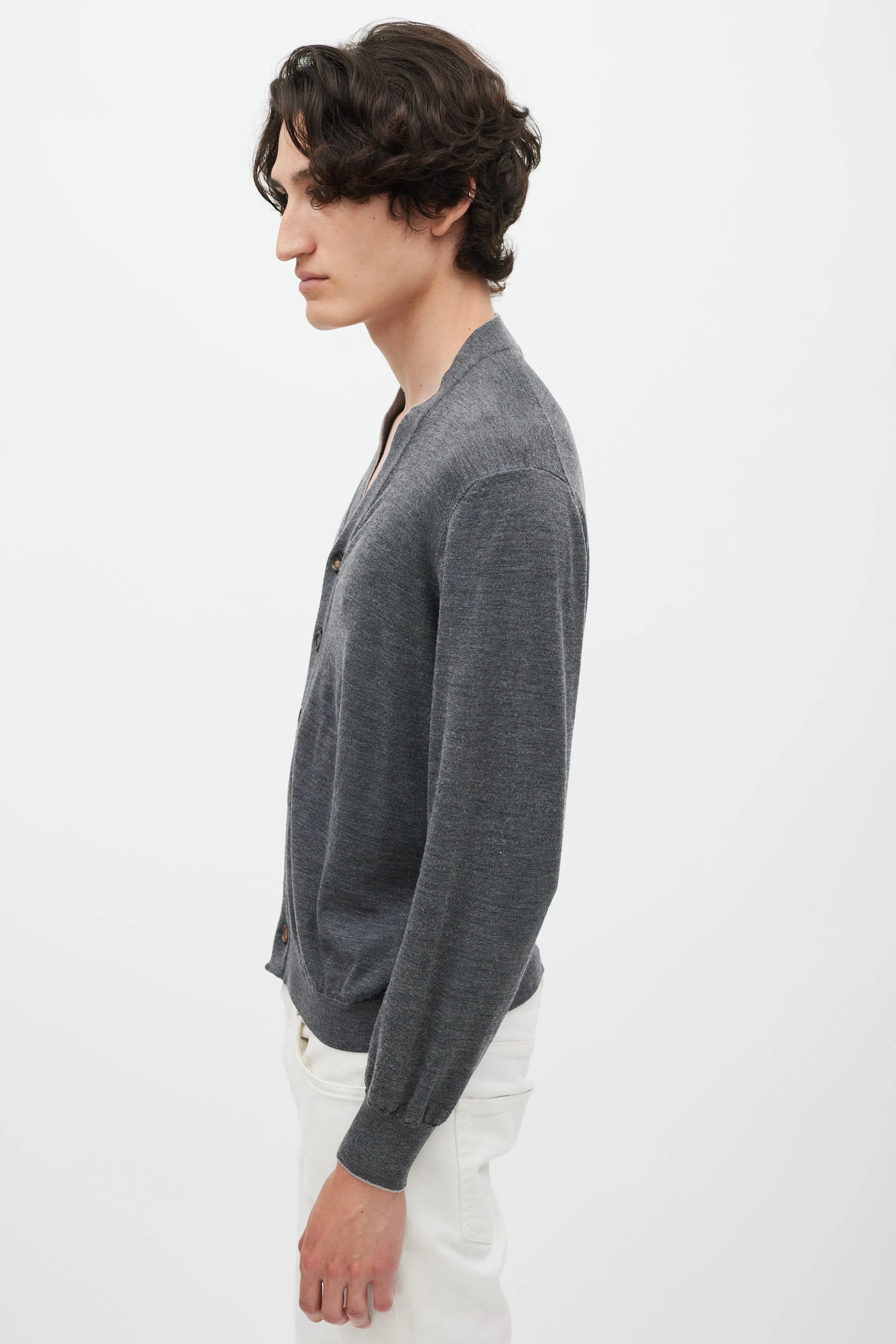 Dark Grey Wool Knit Cardigan