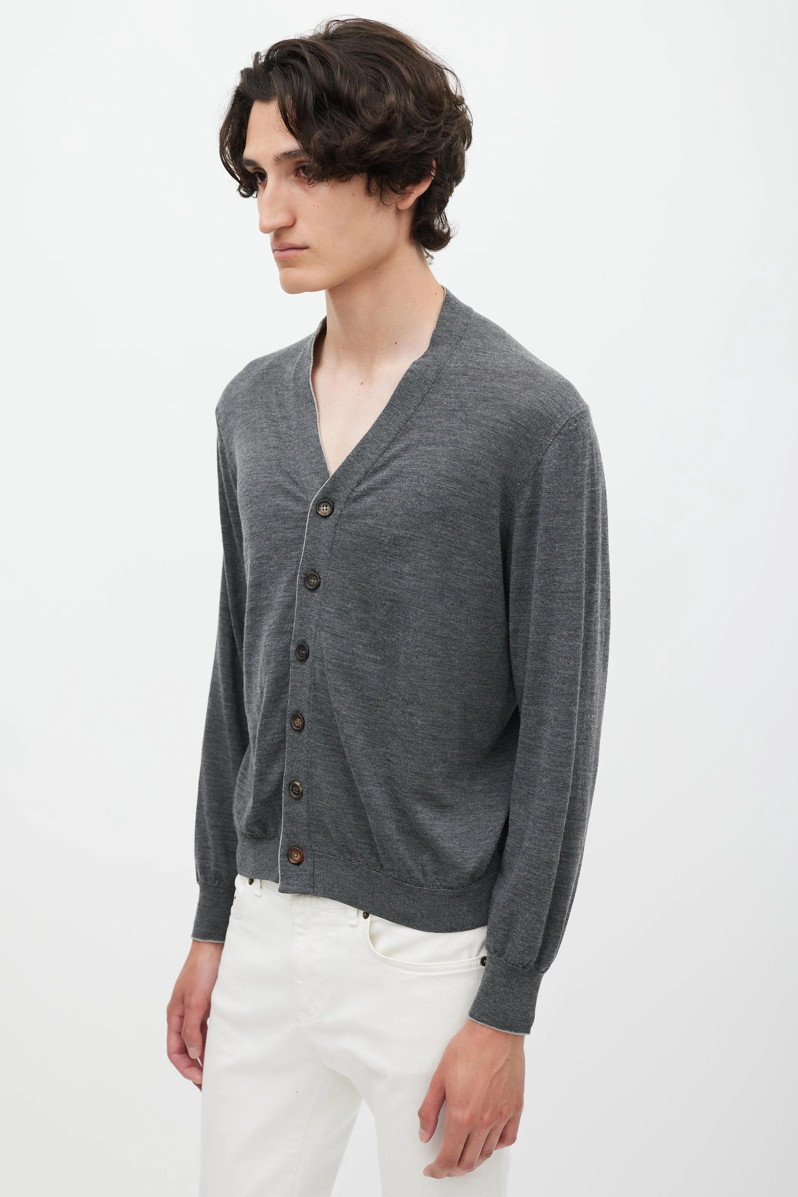 Dark Grey Wool Knit Cardigan