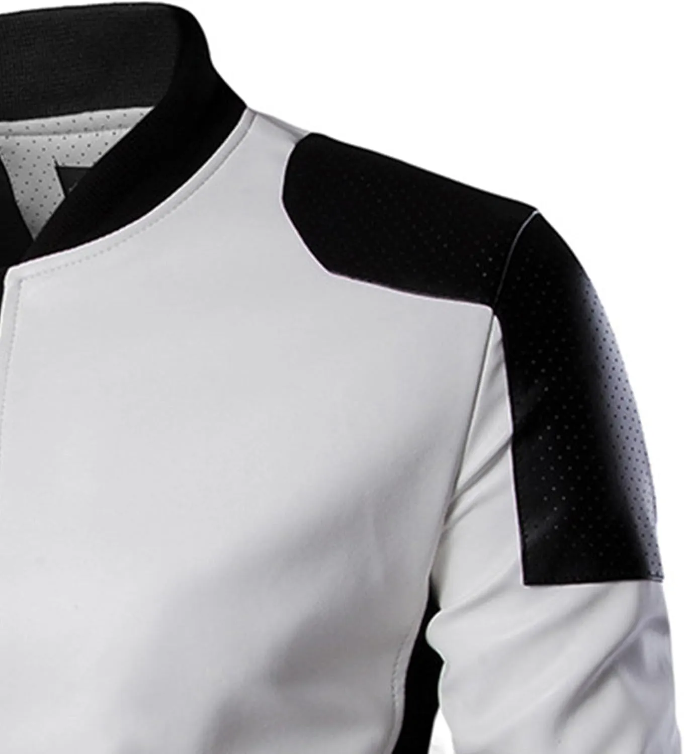 DGHM-JLMY Mens Classic Faux Leather Jacket White Black Moto Bomber Fashion Slim Fit Coat Motorcycle Bomber Jackets