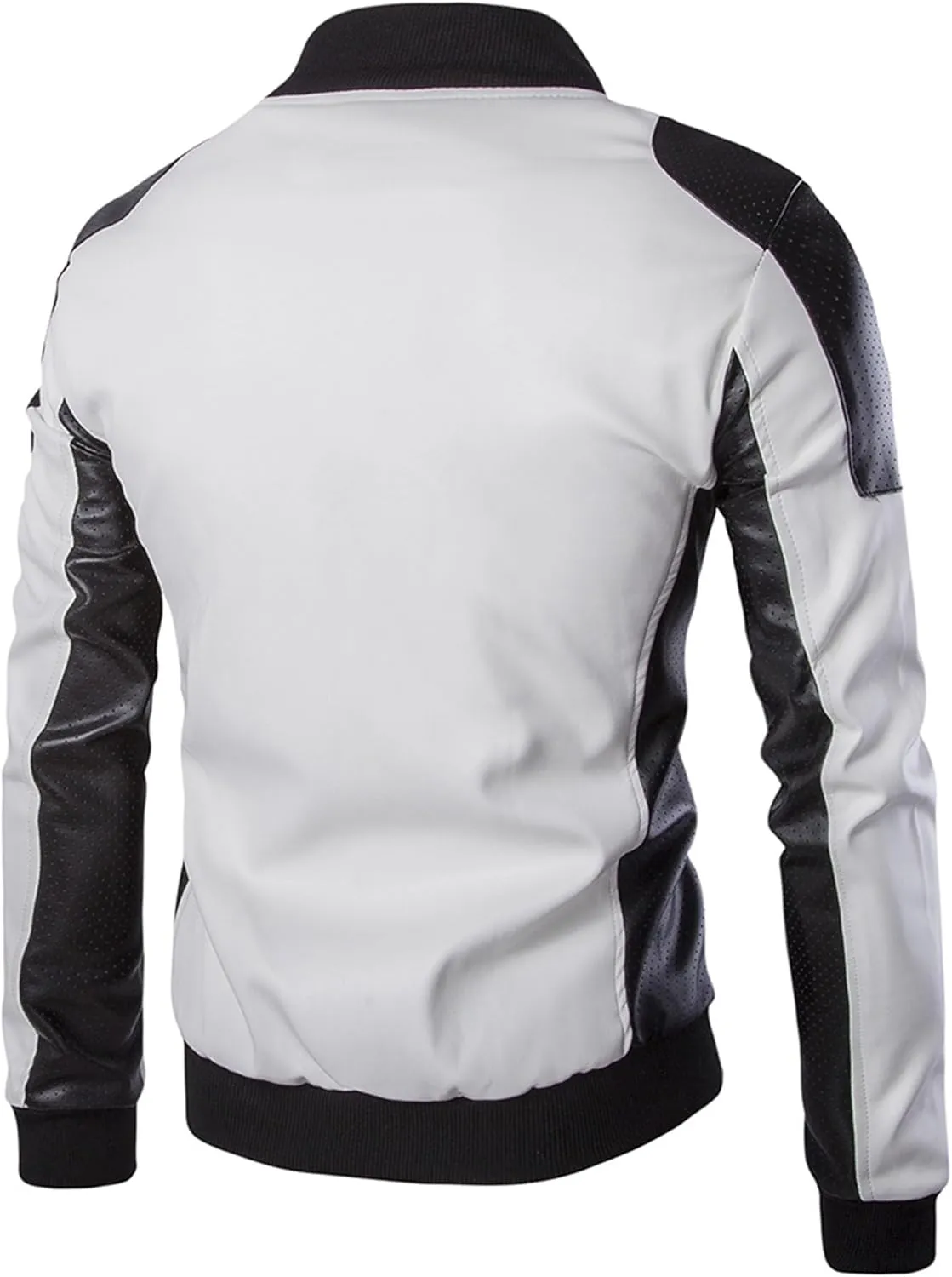 DGHM-JLMY Mens Classic Faux Leather Jacket White Black Moto Bomber Fashion Slim Fit Coat Motorcycle Bomber Jackets
