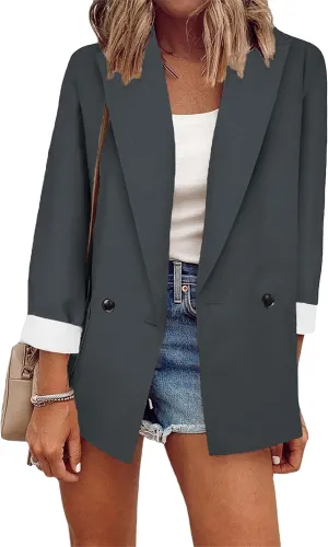 DIACACY Womens Cropped Formal Open Front Blazers Suit Long Sleeve Comfy Blazers Jacket Cardigan