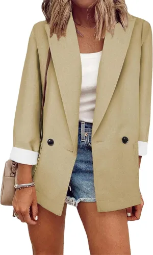 DIACACY Womens Cropped Formal Open Front Blazers Suit Long Sleeve Comfy Blazers Jacket Cardigan