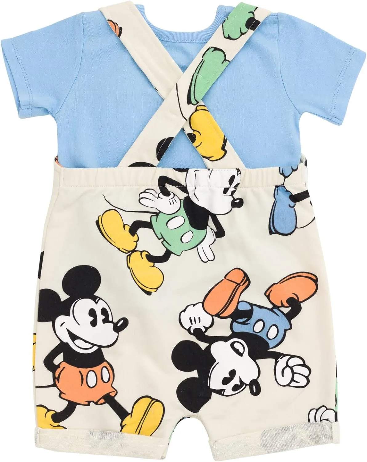 Disney Junior Baby French Terry Short Overalls, T-Shirt and Hat 3 Piece Outfit Set Newborn to Infant Sizes (OS - 24 Months)