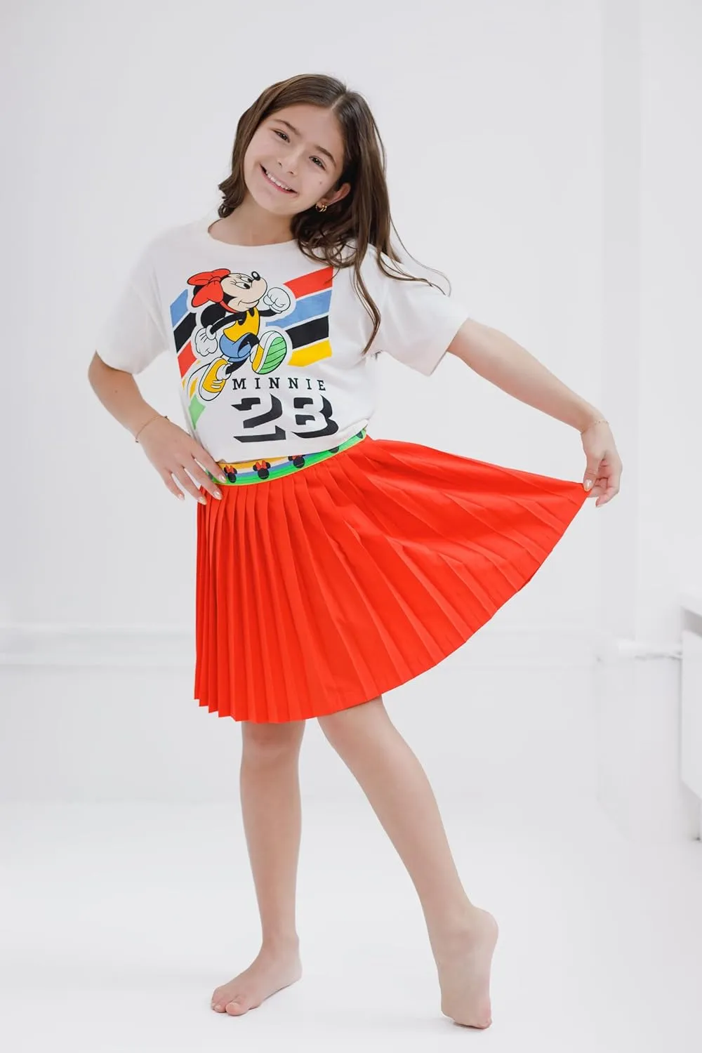 Disney Minnie Mouse Girls Boxy Drop Shoulder T-Shirt and Pleated Skort Toddler to Big Kid Sizes (3T - 10)