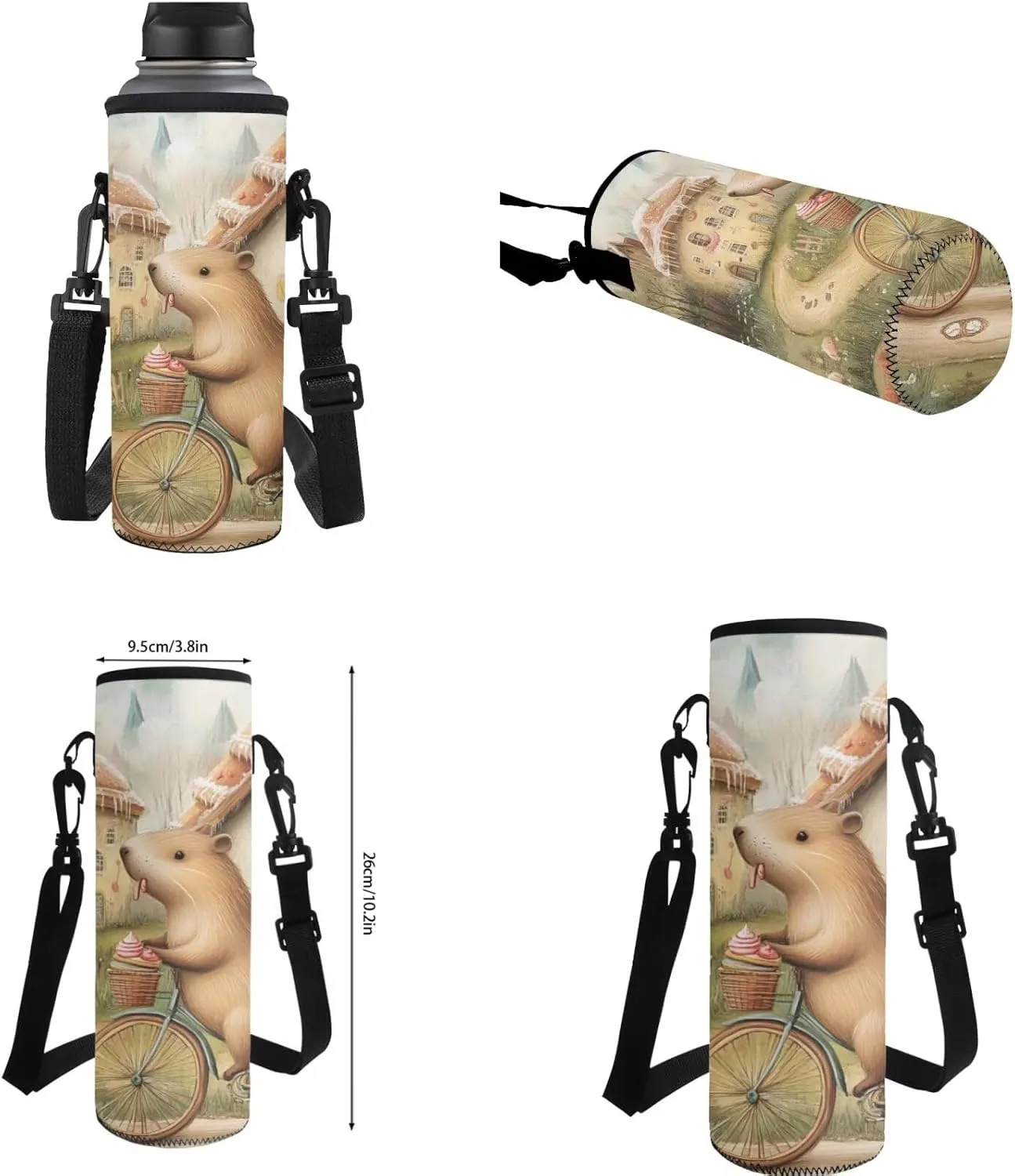 Dolyues Capybara School Set for Girls 17" Bookbag   Insulated Lunch Tote   Zipper Pouch   Cup Holder 4pcs School Bag Set Cute Bookbag with Easy-Clean Fabric