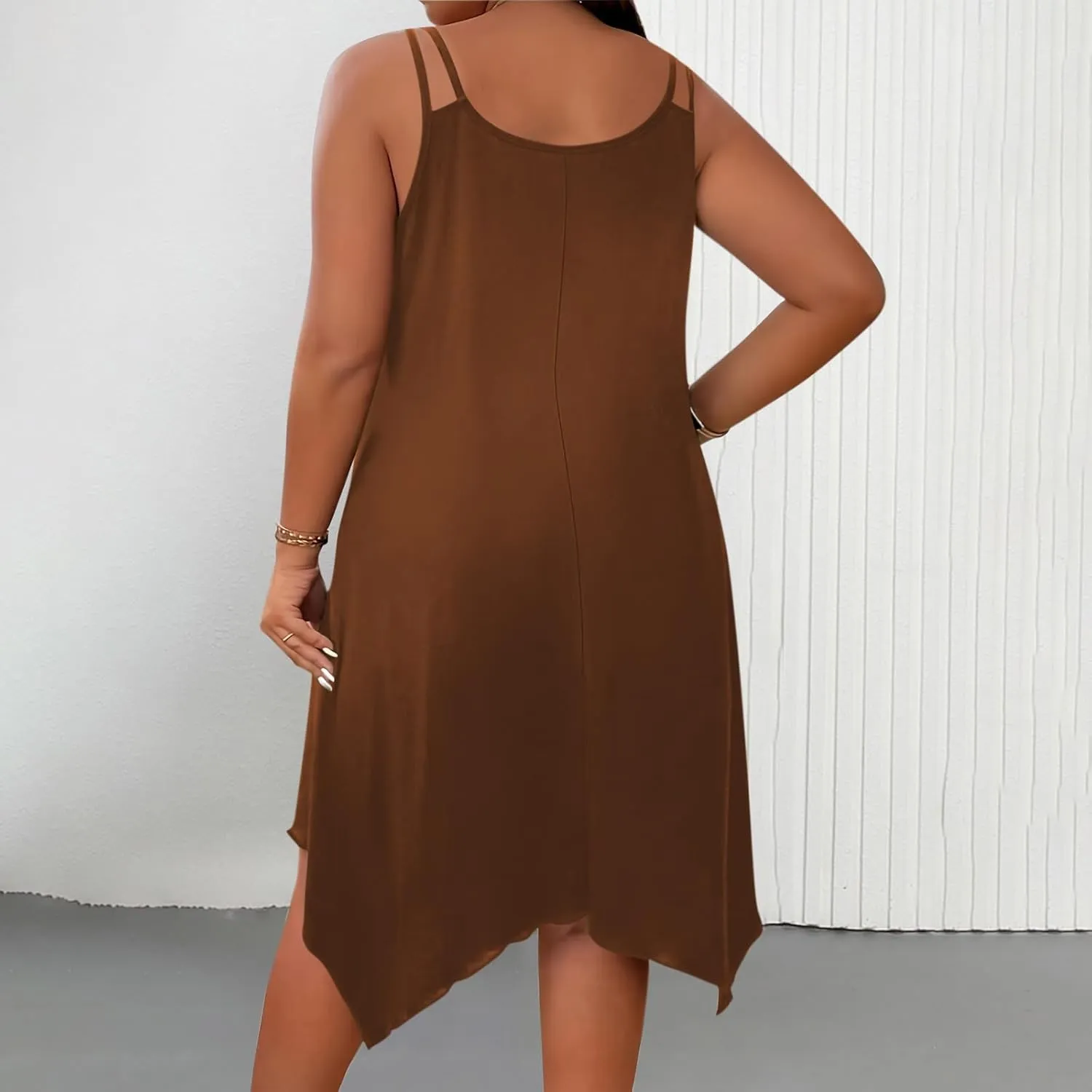 Dresses for Women 2025 Plus Size Sleeveless Scoop Neck Solid Irregular Hem Flowy Dress Sexy Casual Summer Midi Dress