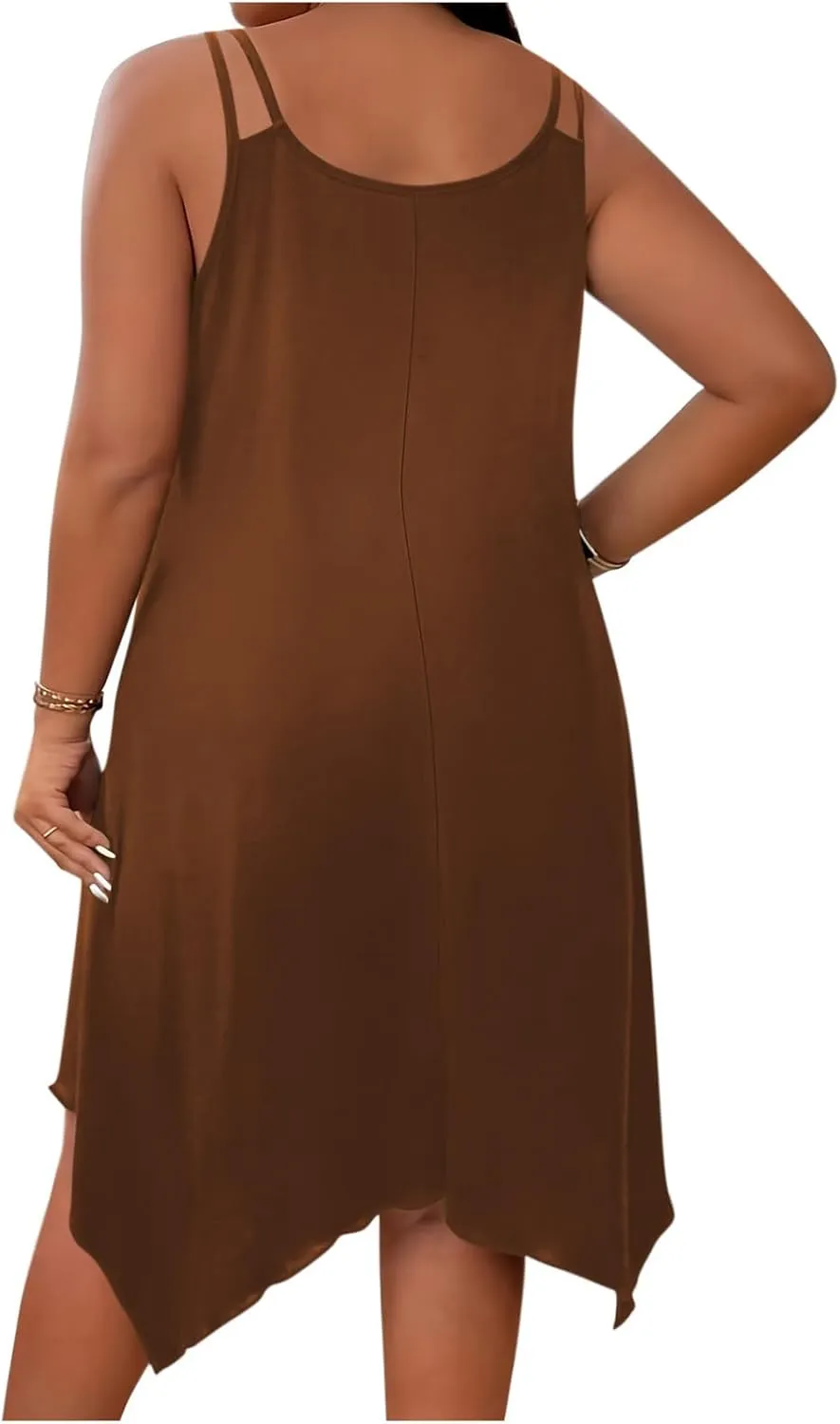 Dresses for Women 2025 Plus Size Sleeveless Scoop Neck Solid Irregular Hem Flowy Dress Sexy Casual Summer Midi Dress