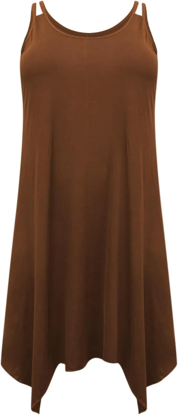 Dresses for Women 2025 Plus Size Sleeveless Scoop Neck Solid Irregular Hem Flowy Dress Sexy Casual Summer Midi Dress