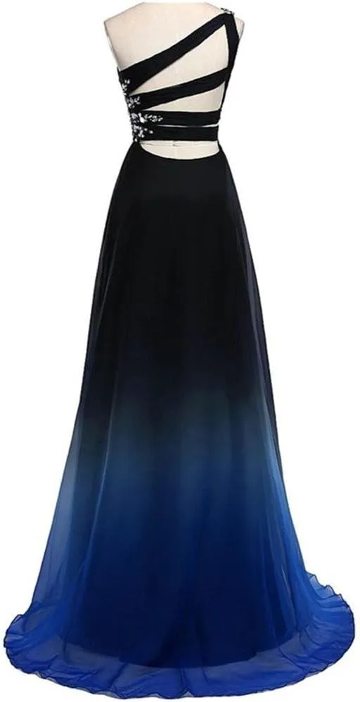 Dydsz Women's One Shoulder Evening Dresses for Prom Party Dress Ombre Formal Gown