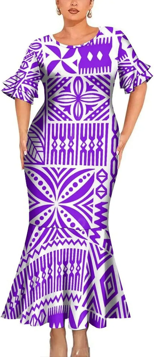 Eastdola Samoan Slim-Fit Fishtail Skirt Sexy Long Skirt Polynesian Tribal Ethnic Style Women Dress Party