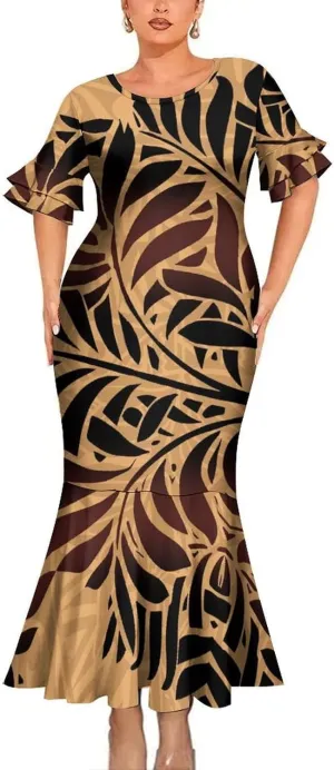 Eastdola Samoan Slim-Fit Fishtail Skirt Sexy Long Skirt Polynesian Tribal Ethnic Style Women Dress Party