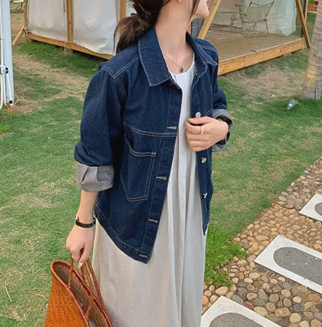 ebossy Women's Casual Loose Distressed Denim Jacket Classic Vintage Oversized Washed Trucker Jean Coat