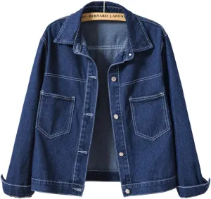 ebossy Women's Casual Loose Distressed Denim Jacket Classic Vintage Oversized Washed Trucker Jean Coat