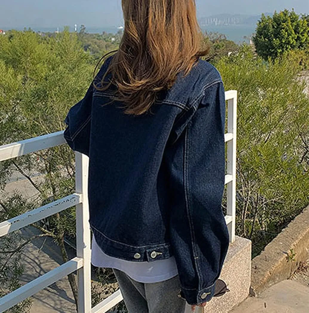 ebossy Women's Casual Loose Distressed Denim Jacket Classic Vintage Oversized Washed Trucker Jean Coat