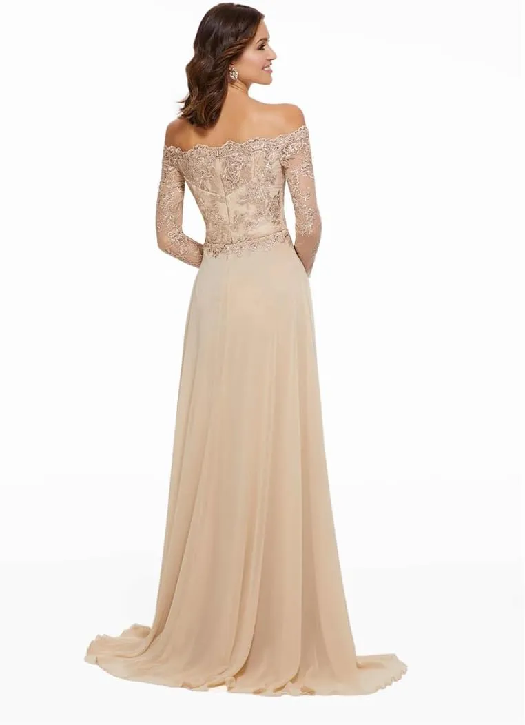 Elegant Mermaid Lace Chiffon Evening Gowns Off Shoulder Sweetheart Neck 3/4 Sleeve Wedding Guest Dress 2024