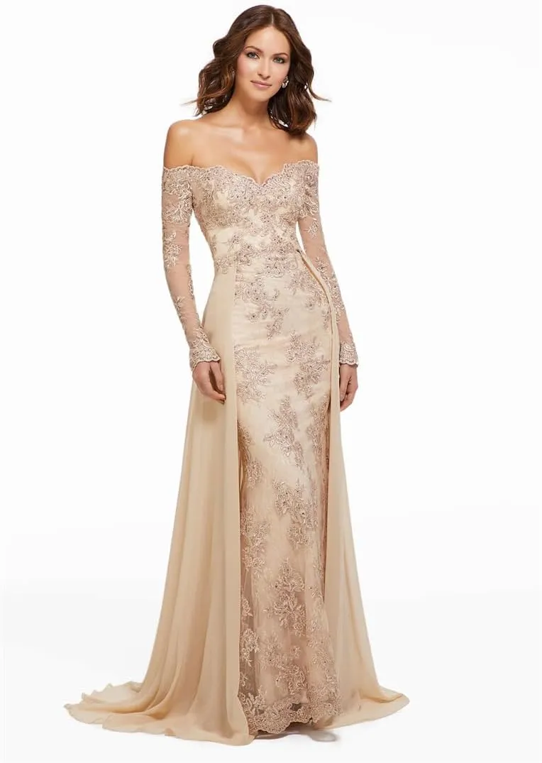Elegant Mermaid Lace Chiffon Evening Gowns Off Shoulder Sweetheart Neck 3/4 Sleeve Wedding Guest Dress 2024