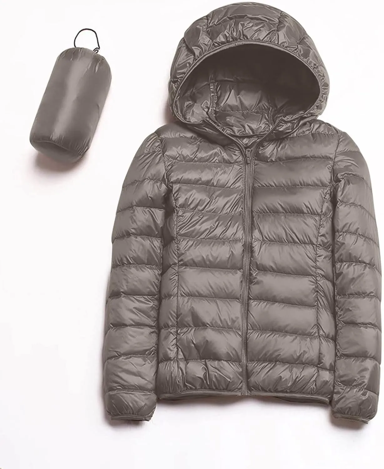 EMRELOD Women Down Jacket with Hood Lightweight Packable Zipper Winter Coat Slim Fit Casual Outdoor Solid Short Puffy Jacket